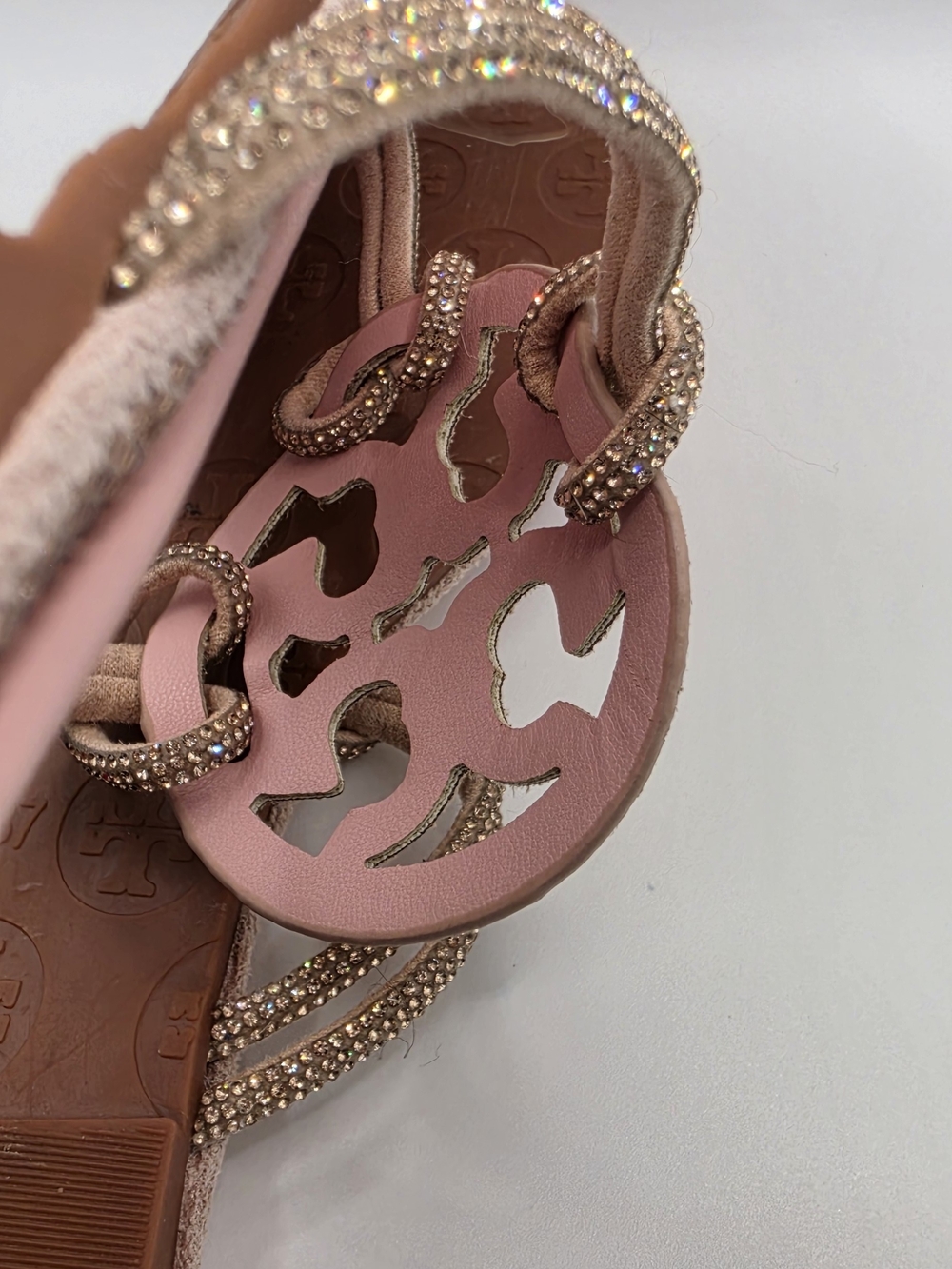Tory Burch Pink Embellished Logo Thong Sandals - Picture 6 of 9